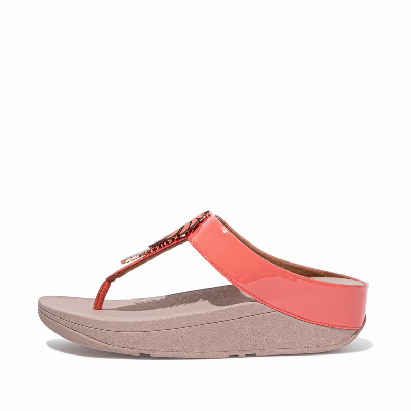 FitFlop Fino Faux Leder Koralle Rosa - FitFlop Zehentrenner Damen Sale [QSTN-87390]